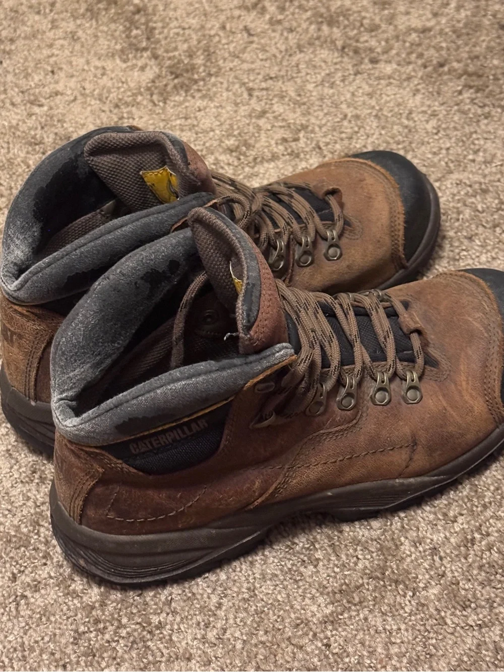 Caterpillar Steel Toe Work Boots Mens 7 Brown Leather Lace Up Workwear Logo